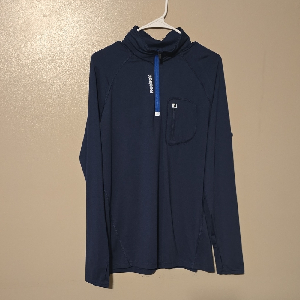 Reebok Mens Size Large Pullover Athletic Shirt Lightweight 3/4 Zip Navy Blue